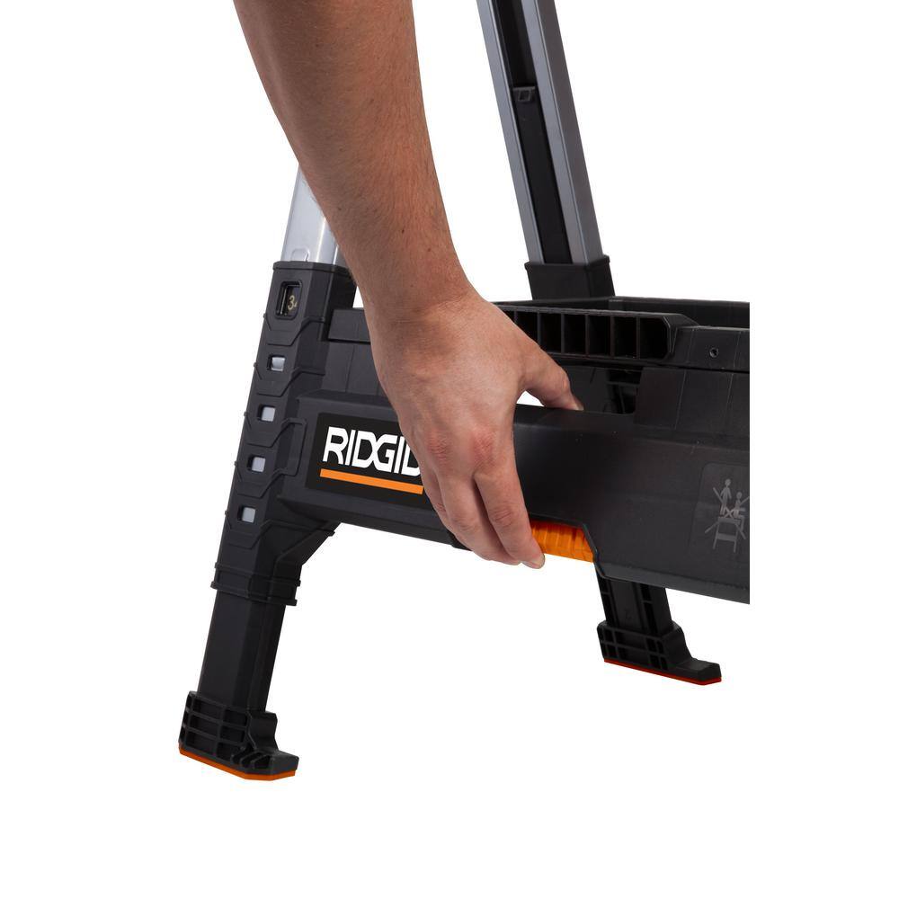 RIDGID 32 in. Polypropylene Folding Sawhorse with Adjustable Metal Legs 230710