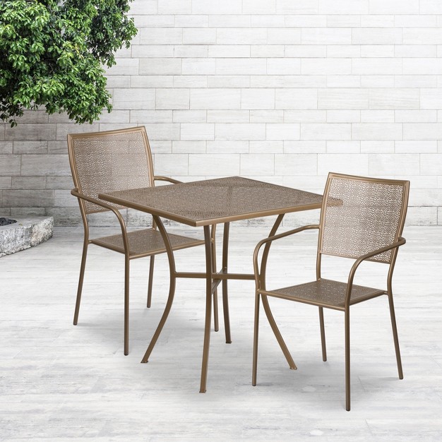 Square Metal Garden Patio Table Set W 2 Square Back Chairs