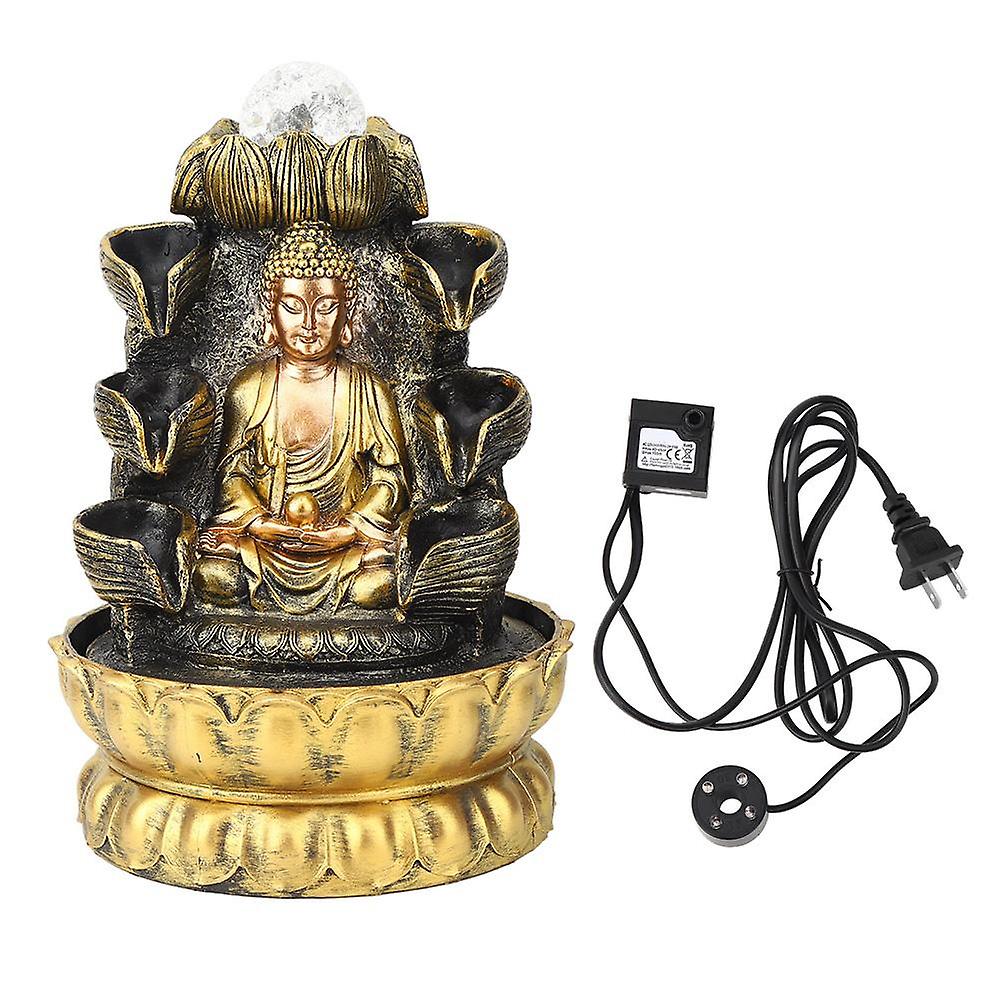 Desktop Fountain Decoration Buddha Flowing Water Ornament with Light and Ball Decor for Home(US Plug 110V)