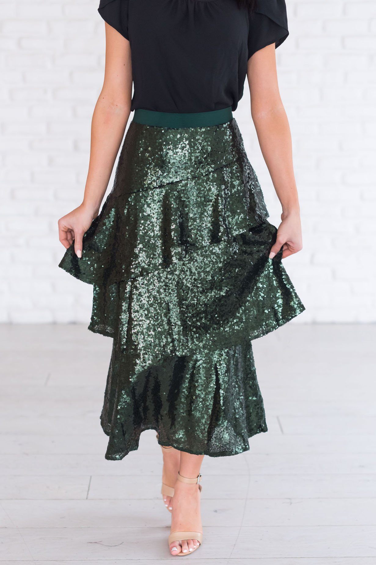 Caught My Eye Modest Sequin Skirt