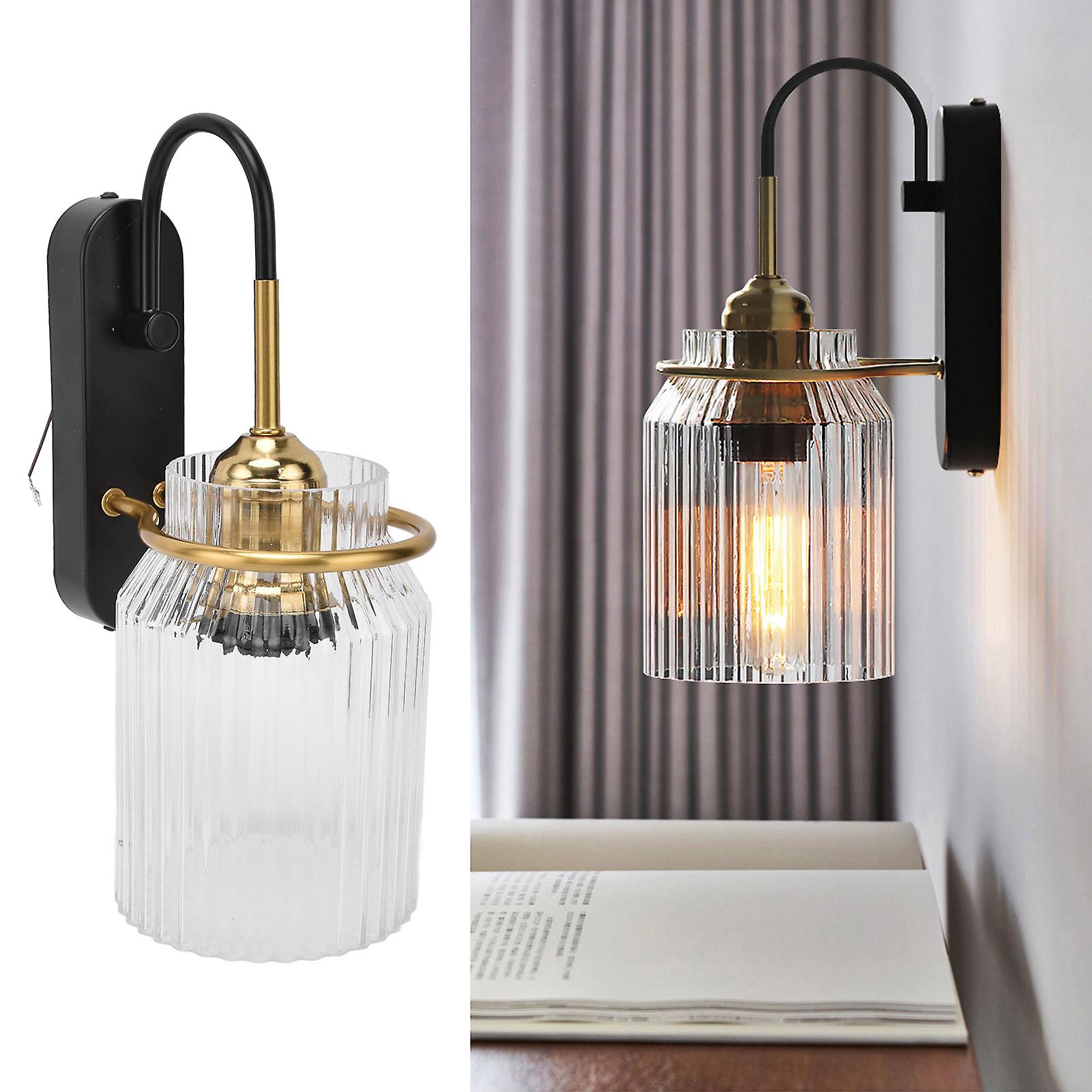 Retro Glass Wall Light With Metal Base For Bedroom And Living Room Dcor - E26/e27 Lamp Holder， Easy To Install， Energy-saving