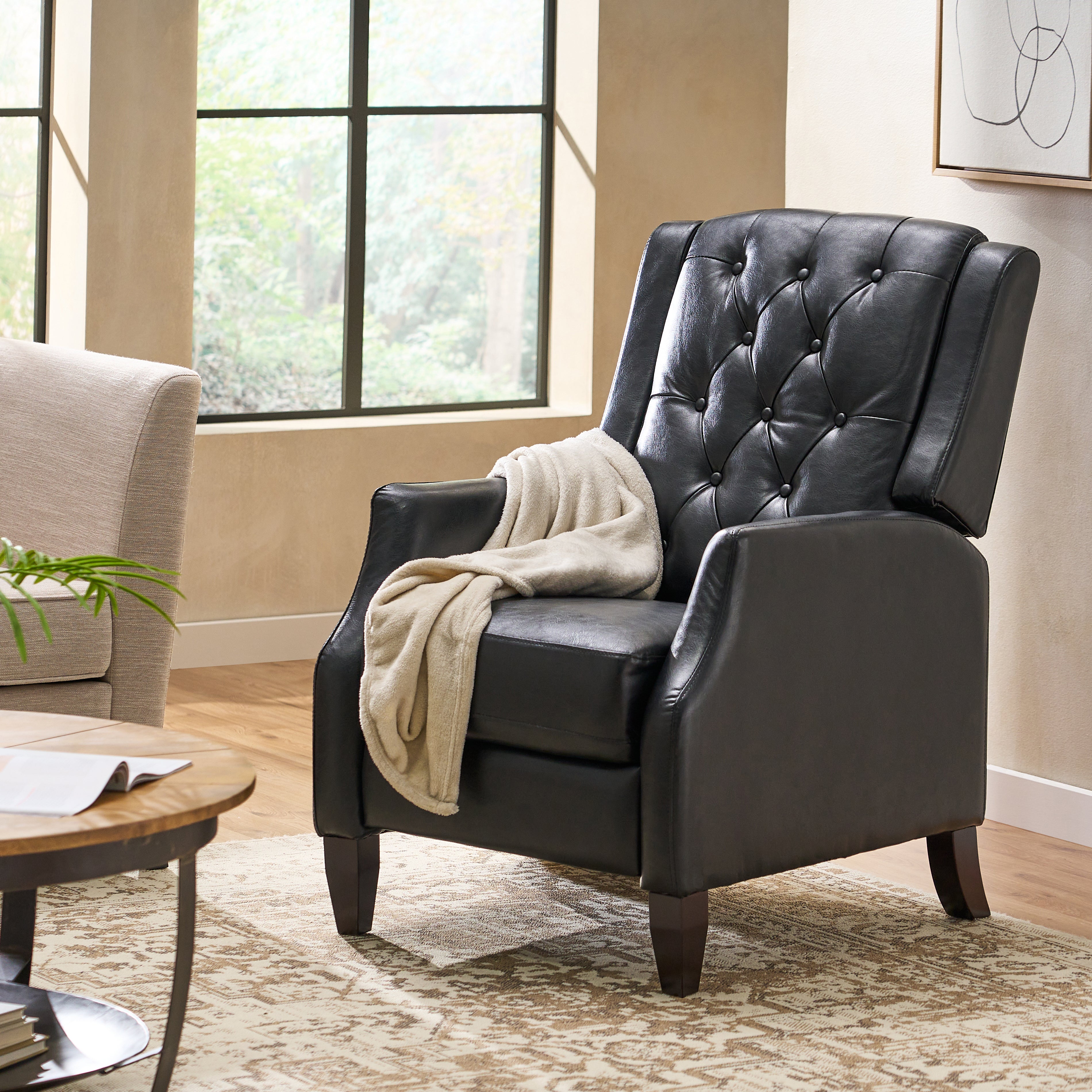 Loubar Contemporary Faux Leather Tufted Pushback Recliner