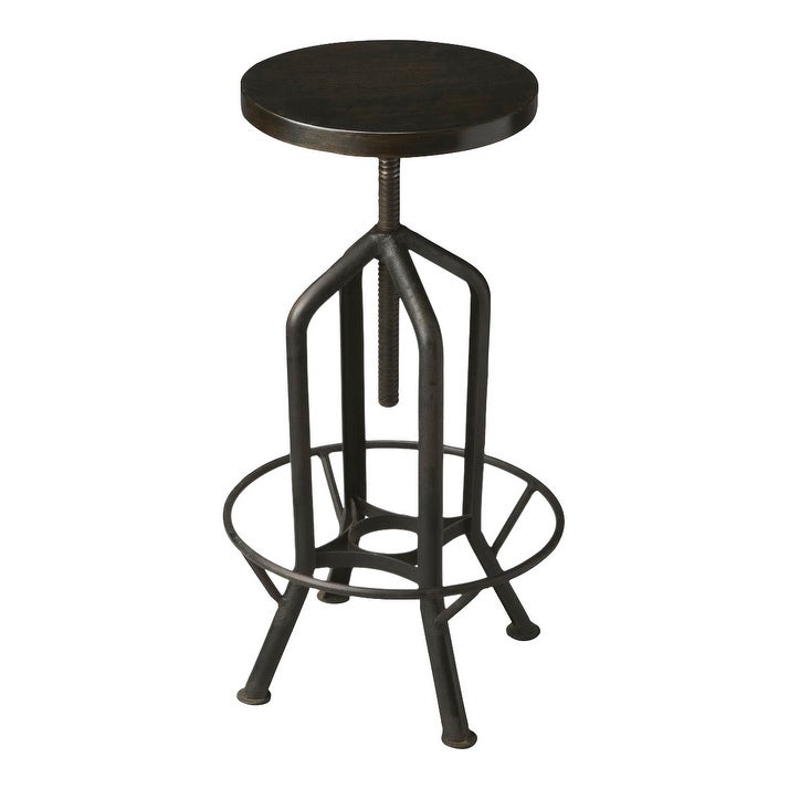 Modern Iron and Wood Revolving Round Bar Stool in Metalwork Finish - Black