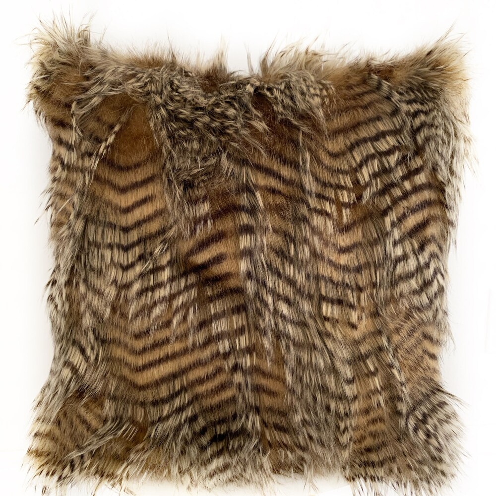 Plutus Brown and Grey Porcupine Animal Faux Fur Luxury Throw Pillow