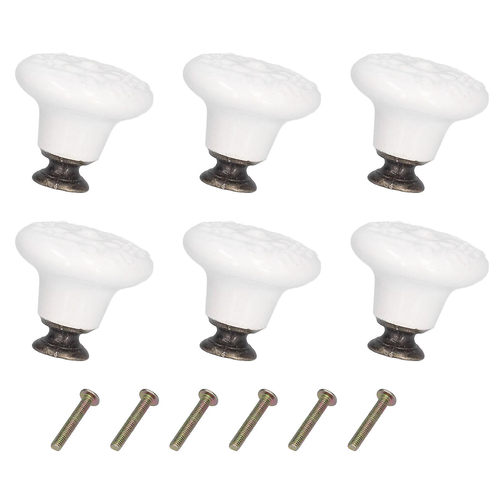 6pcs Round Ceramic Cabinet Knobs Exquisite Single Hole Pull Handle For Drawer Cupboard Doorwhite