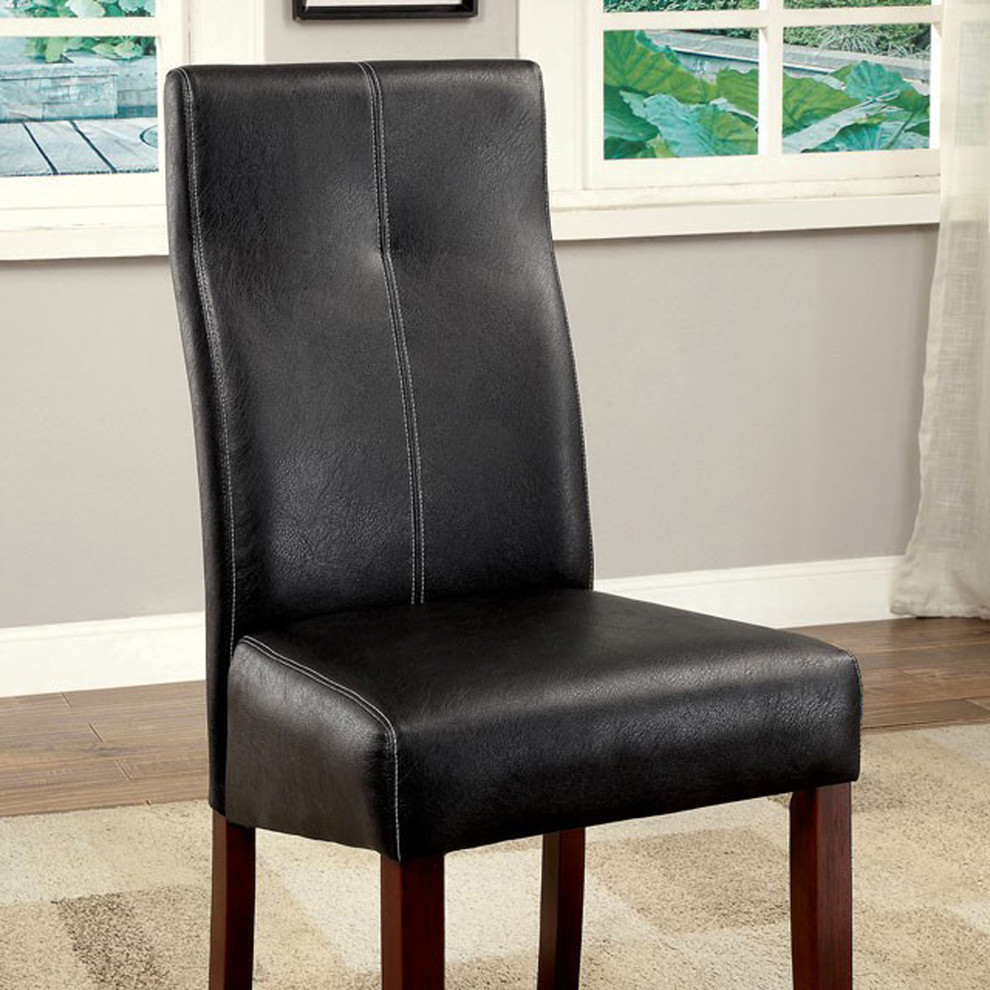 Bonneville I Contemporary Side Chair With Black Pu  Set Of 2   Transitional   Armchairs And Accent Chairs   by Benzara  Woodland Imprts  The Urban Port  Houzz