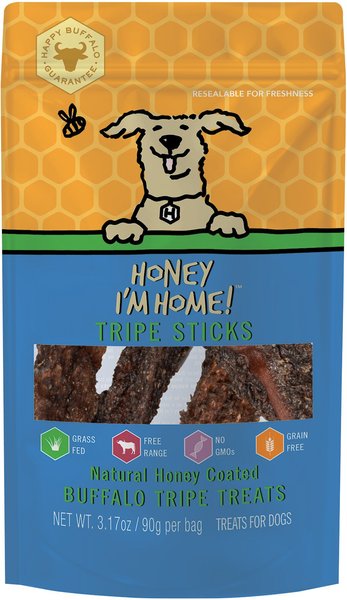 Honey I'm Home Tripe Sticks Honey Coated Buffalo Treats Natural Dog Chews， 5.29-oz bag