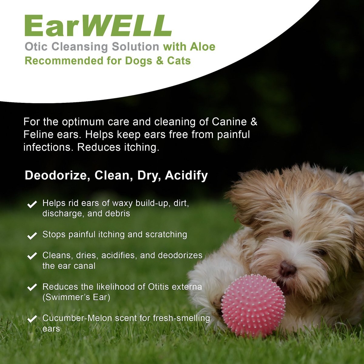 VetWELL EarWELL Otic Cleansing Solution with Aloe Cucumber Melon Scent Dog and Cat Ear Solution