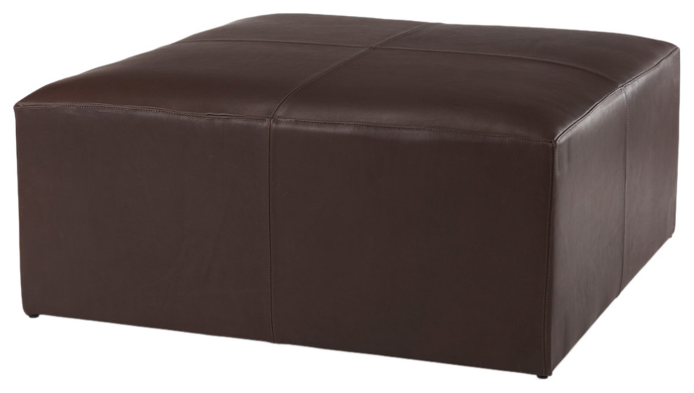 Minara 36Lx36Wx16H Square Dark Brown Leather Wrapped Ottoman   Contemporary   Footstools And Ottomans   by Mercana  Houzz