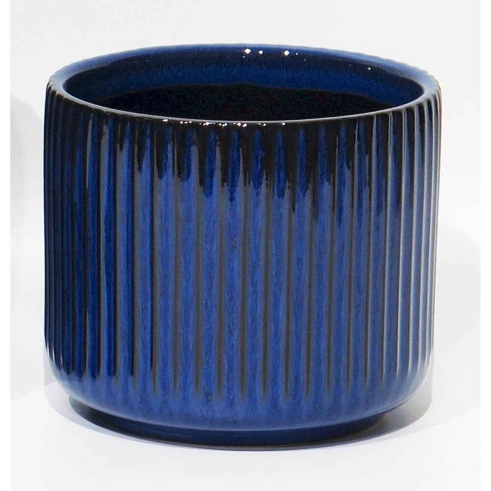 Blue Striped Ceramic Planter