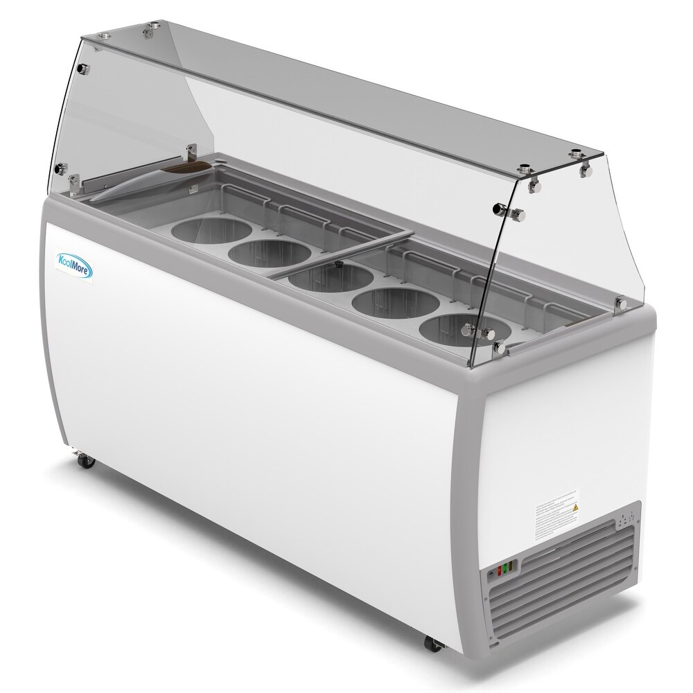 KoolMore 70 in. 12 Tub Ice Cream Dipping Cabinet Display Freezer with Sneeze Guard  20 cu. ft.