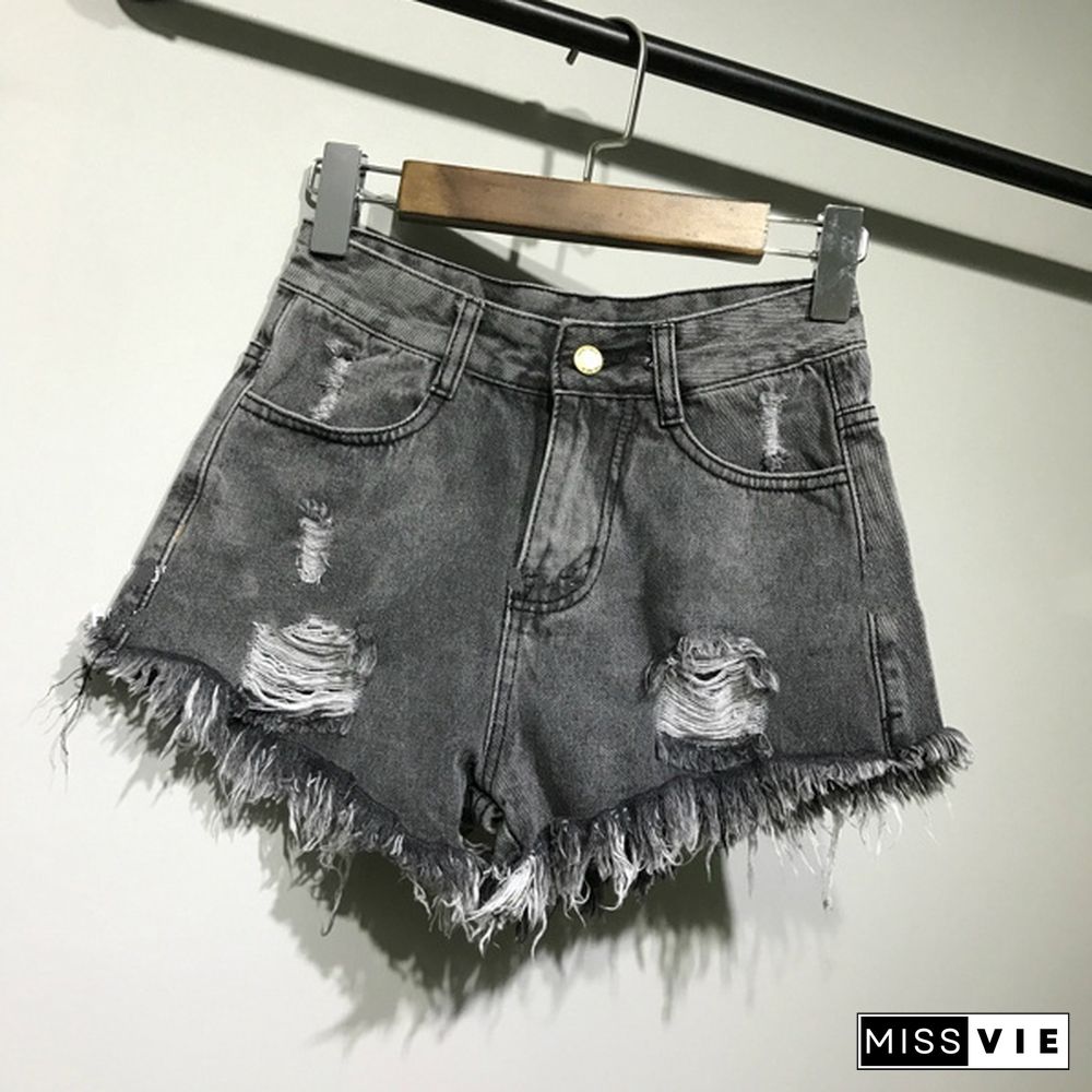 New Womens Denim Shorts Ripped Tassel Hot Pants Short Jeans Oversize Plus Size Sexy