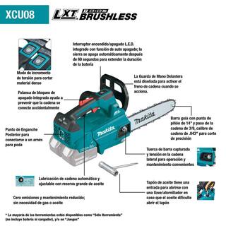 Makita LXT 14 in. 18V X2 (36V) Lithium-Ion Brushless Battery Top Handle Chain Saw Kit (5.0Ah) XCU08PT