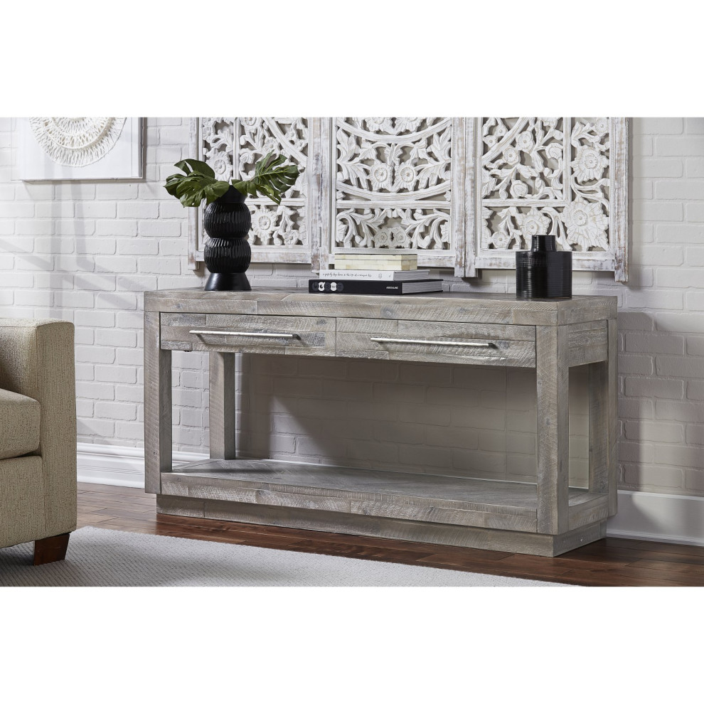 Unique Console Table  Acacia Wood Frame  ampHerringbone Pattern Top  Rustic Latte   Farmhouse   Console Tables   by Decor Love  Houzz