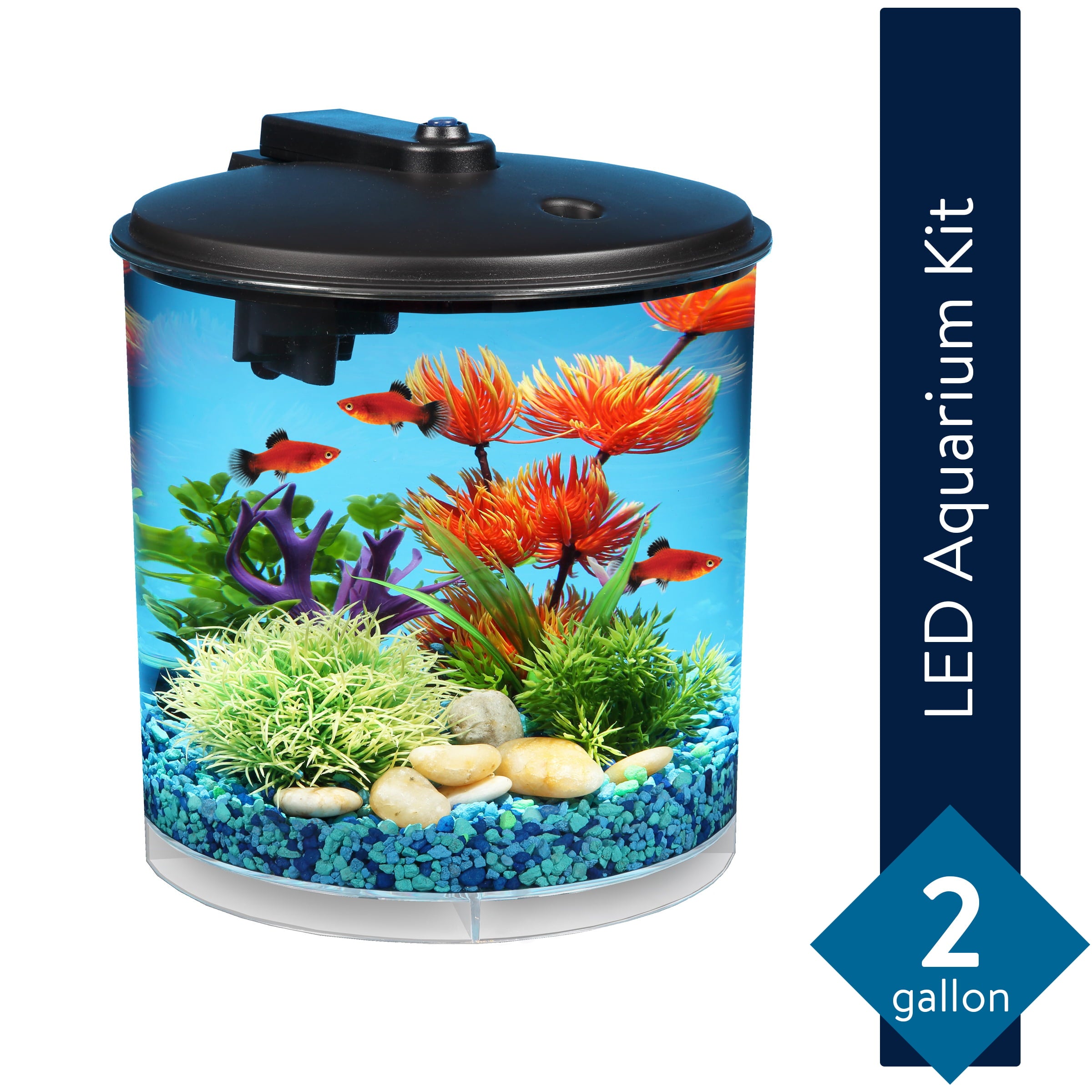 KollerCraft 2-Gal Aquarium Starter Kit with LED Lighting and Power Filter - Impact Resistant Plastic