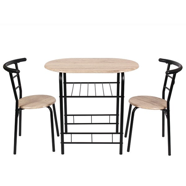 3 Piece Metal and Wood Dining Set， Include 1 Table and 2 Chairs， Grey Color (2 People Seating Capacity)