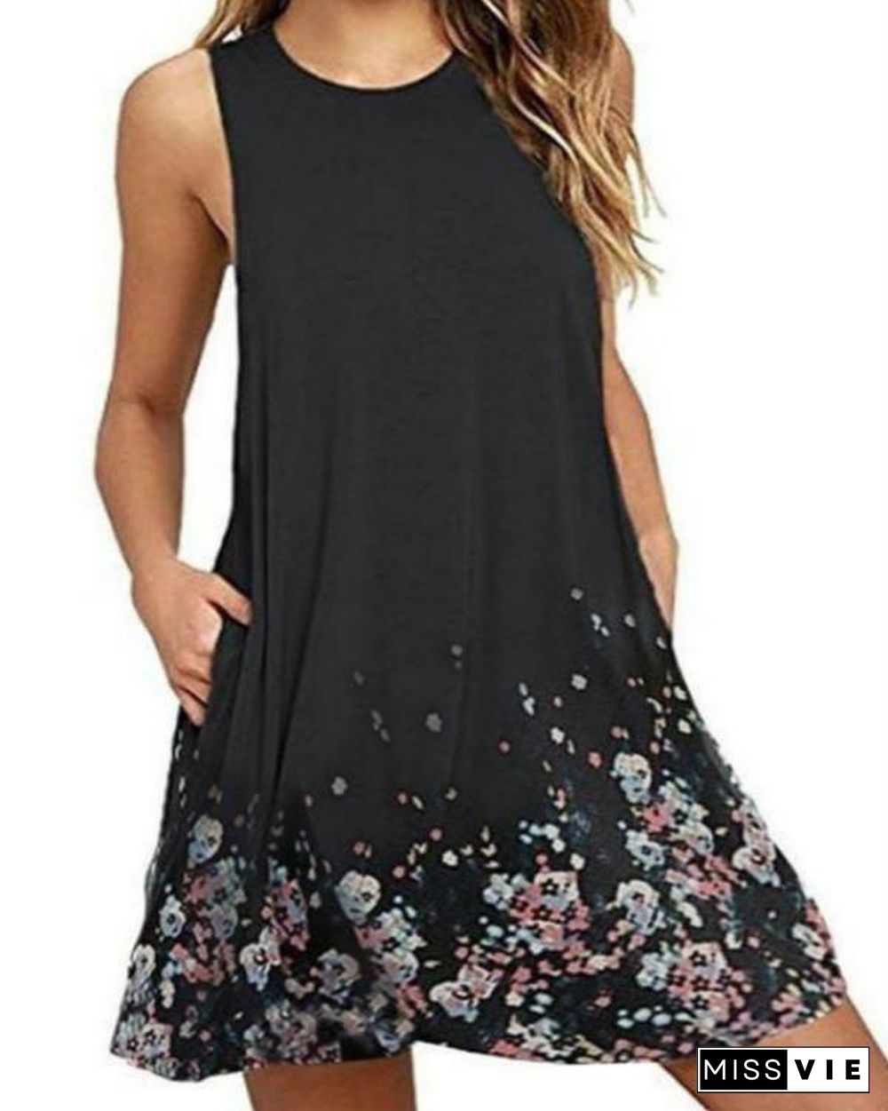 Crew Neck Women Summer Dresses Shift Casual Cotton-Blend Dresses