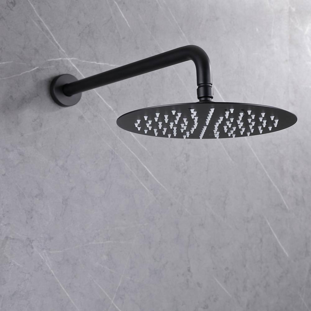 WELLFOR 1-Spray Patterns with 2.5 GPM 10 in. Wall Mounted Dual Shower Heads in Matte Black (Valve Included) WB-H#RB0824