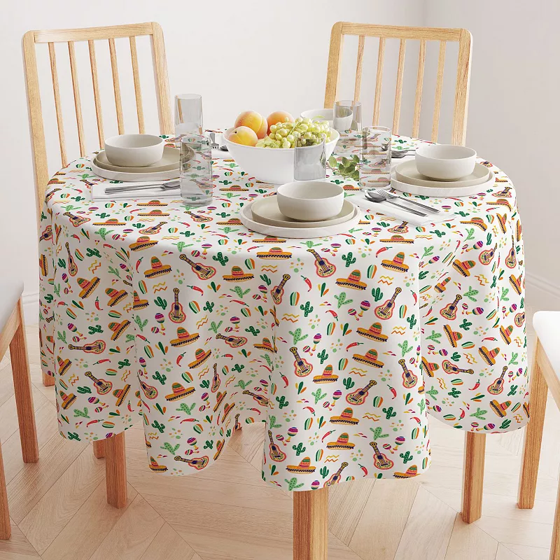 Round Tablecloth， 100% Cotton， 60 Round， Cinco De Mayo Celebration