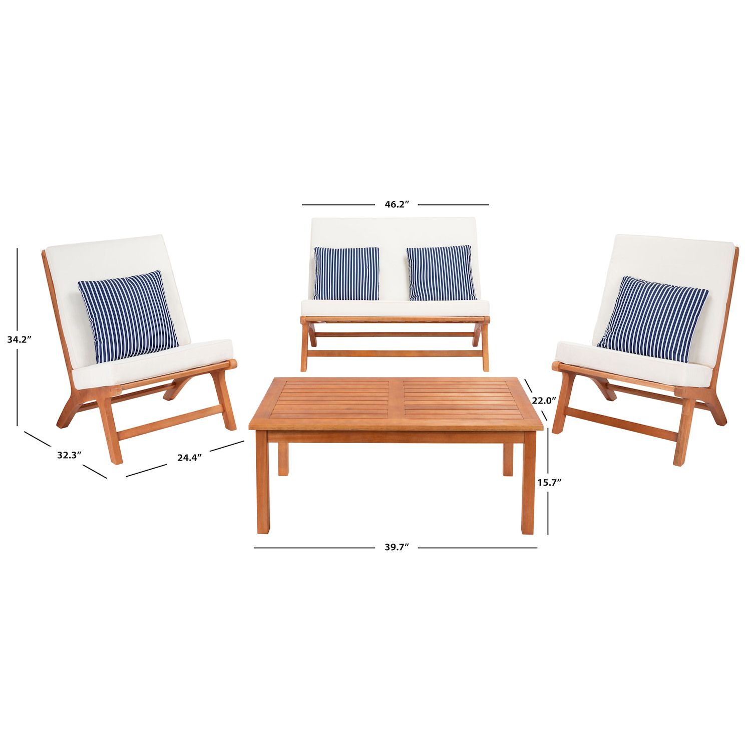 Safavieh Chaston Outdoor Loveseat， Chair and Coffee Table 4-piece Set