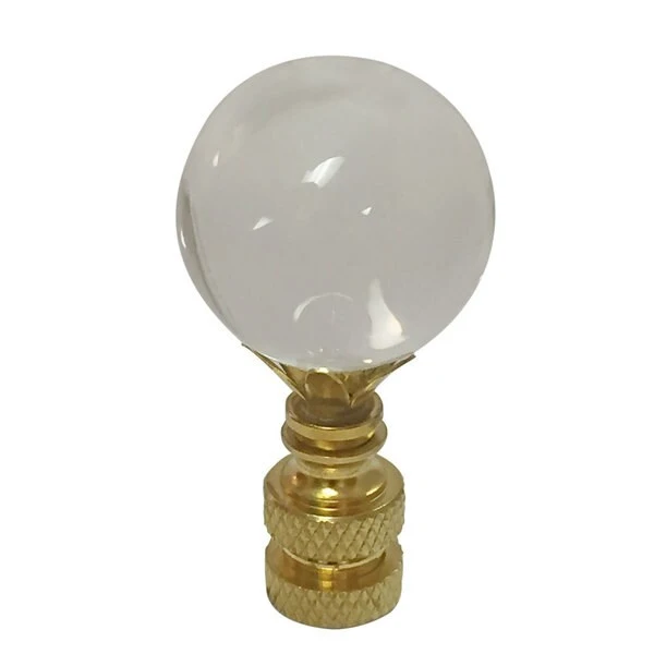 Royal Designs Large Clear Ball K9 Crystal Lamp Finial for Lamp Shade with Polished Brass Base