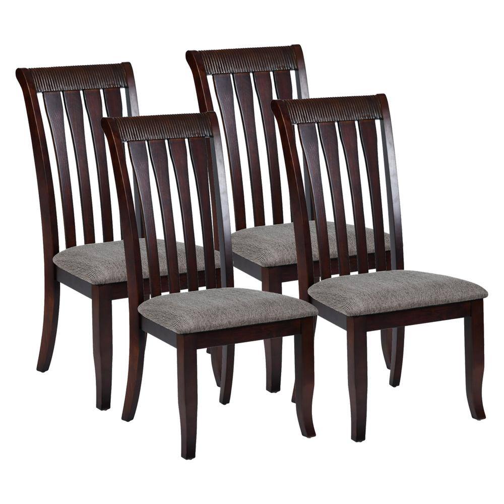 Homy Casa Zareef Brown Fabric Upholstered Dining Chairs with Solid Wood Legs (Set of 4) ZAREEF DINING CHAIR