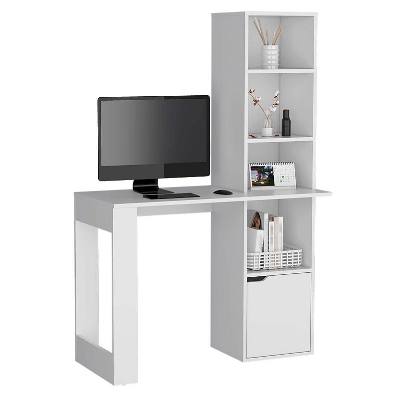 DEPOT E-SHOP Ripley Writing Desk With Bookcase and Cabinet， White