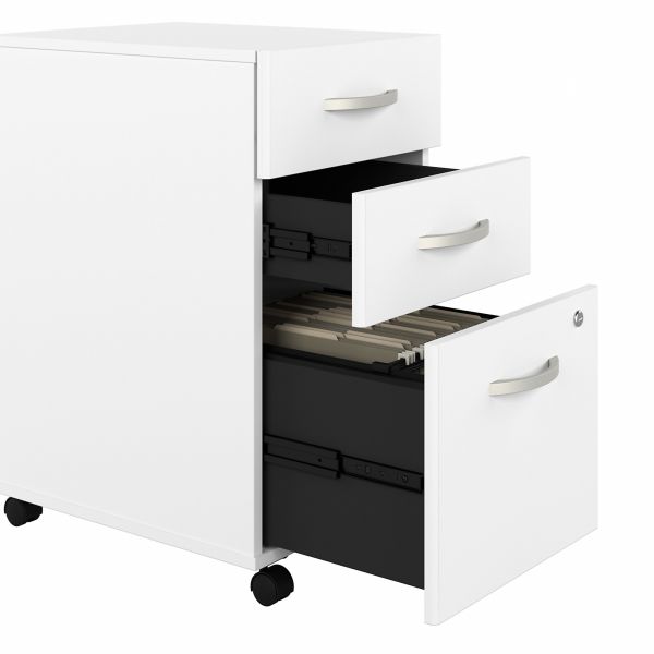 Bush Business Furniture Hybrid 3 Drawer Mobile File Cabinet in White - Assembled