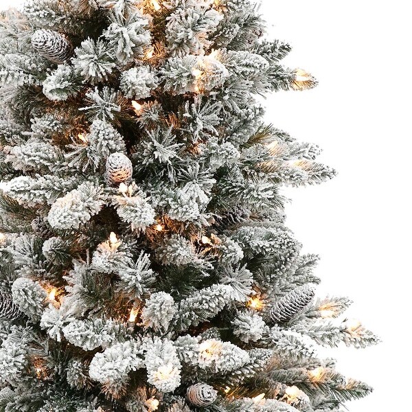 4.5 Foot Christmas Tree，PreLit Flocked Bennington Fir Artificial Christmas Tree with 150 ULListed Clear Lights，Snow Tree