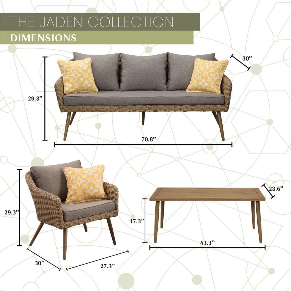 MOD Jaden 4-Piece Wicker Patio Conversation Set with Gray Cushions JADEN4PC-GRY