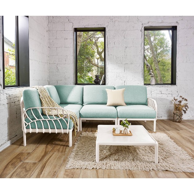 Laurel Outdoor Corner Seat With Cushion White seafoam Lagoon