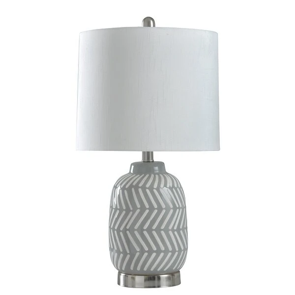 StyleCraft Grey and White Ceramic and Metal Table Lamp with Round Hardback Shade