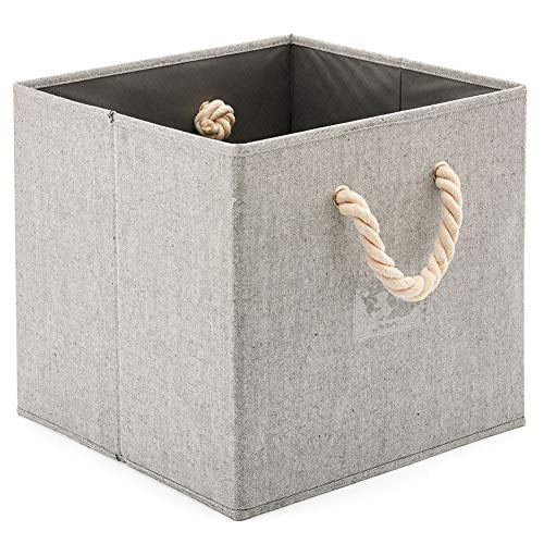 EZOWare [Set of 4] Foldable Fabric Storage Cube Bins with Cotton Rope Handle, Collapsible Resistant Basket Box Organizer for Shelves Closet Toys and More - Gray 12x12x12 inch