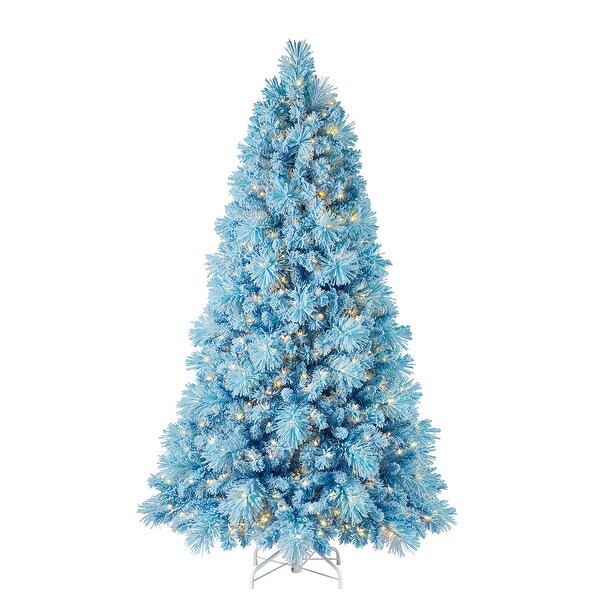 Home Heritage Snowdrift 6.5' Flocked PreLit Artificial Christmas Tree，Blue