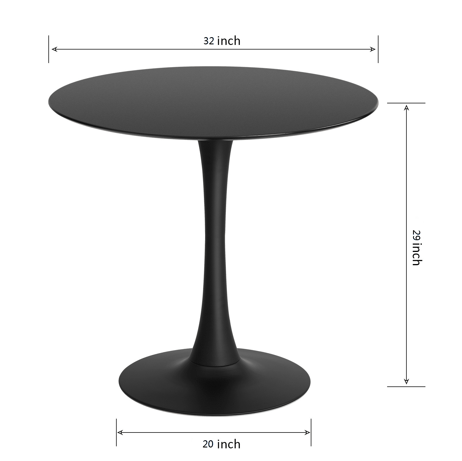 Tomile 32 Modern Round Tulip Style Dining Table for Kitchen, Mid Century MDF Round Top Coffee Table with Metal Pedestal Base, Black