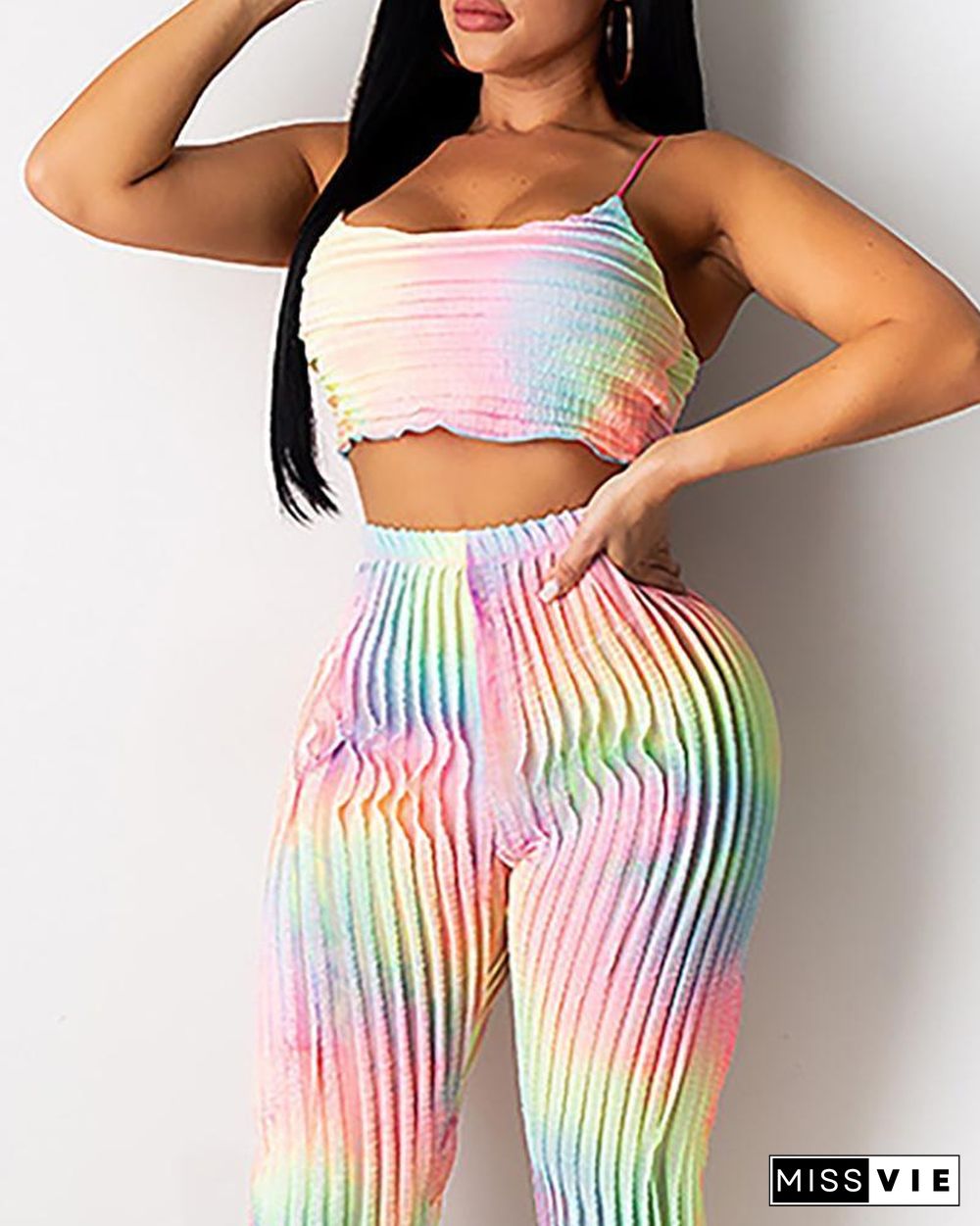 Tie Dye Print Ruched Top & Pants Set P15937