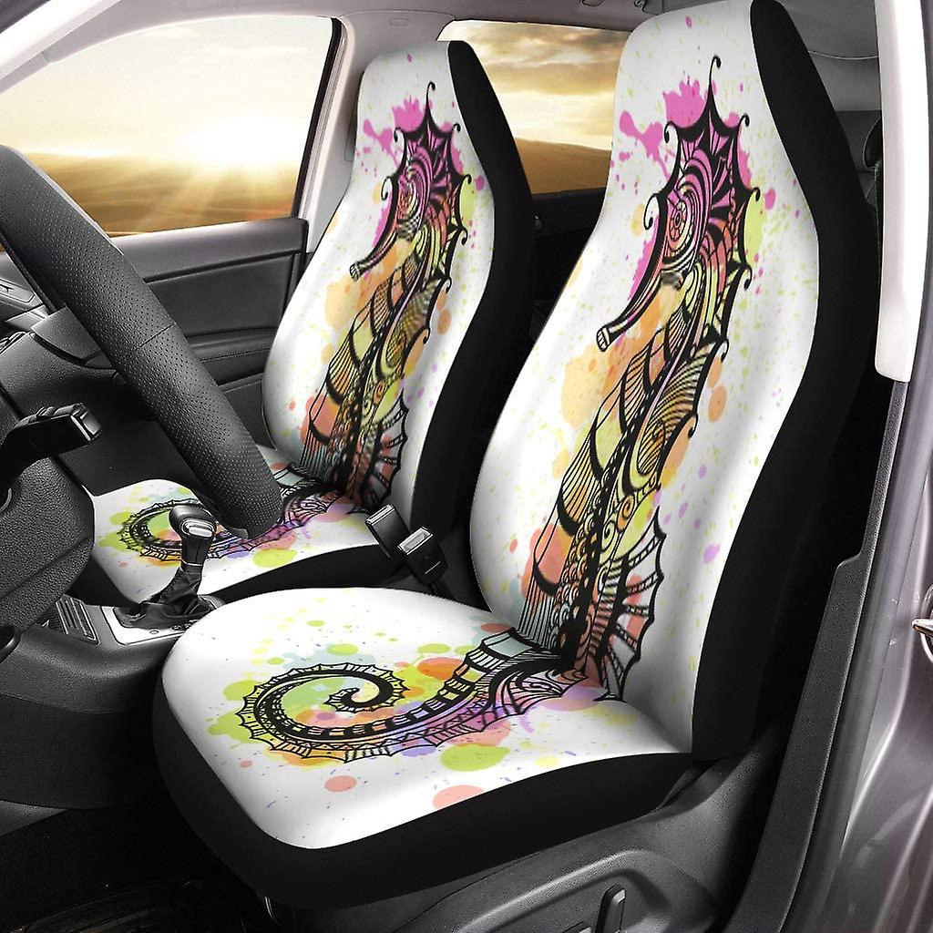 Set Of 2 Car Seat Covers Seahorse Of Abstract Ornamental Sea Horse Aquatic Tribal Universal Auto Front Seats Protector Fits D---41317