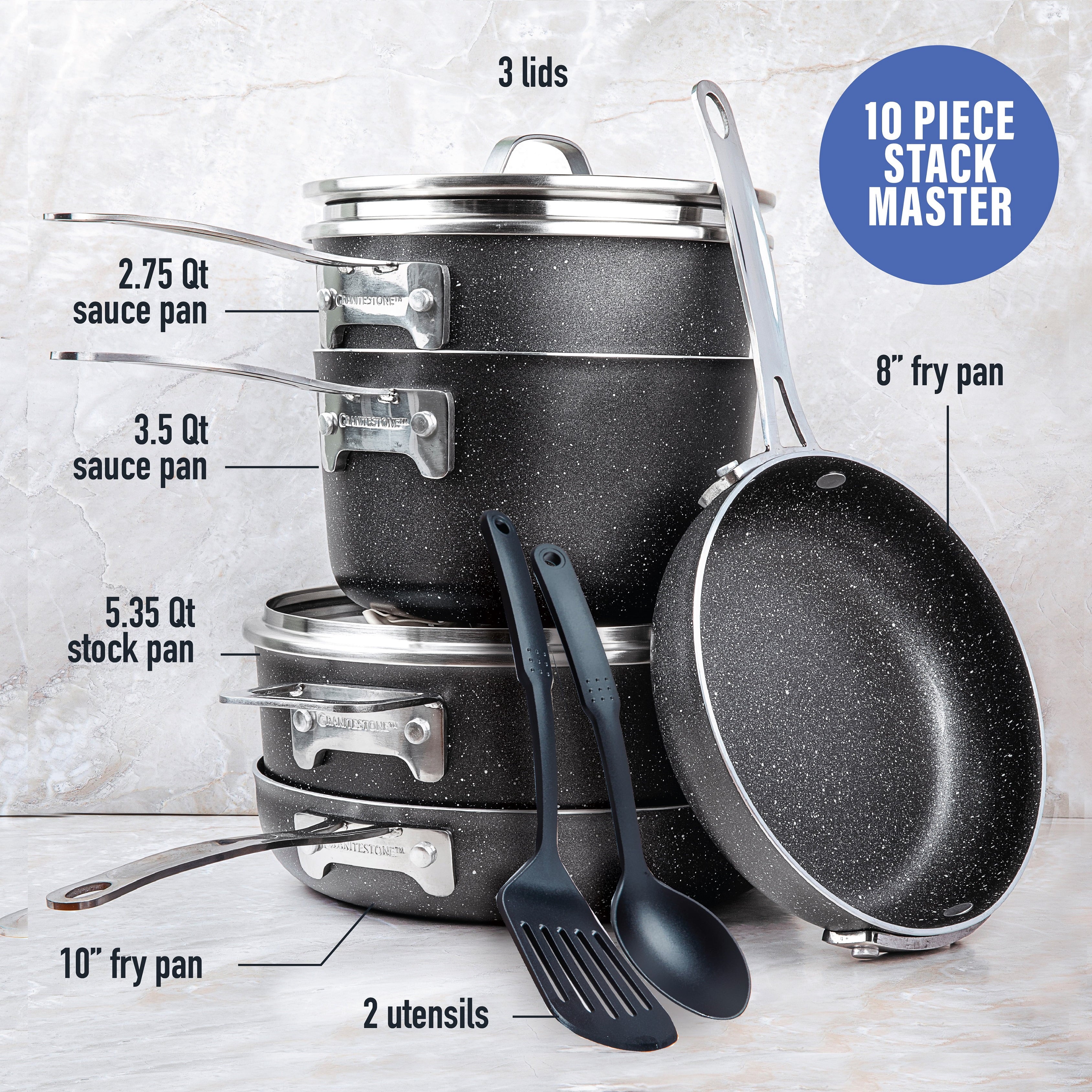 Granite Stone Diamond Stack Master Non-stick Diamond and Mineral Infused Coating 10-Pc. Cookware Set