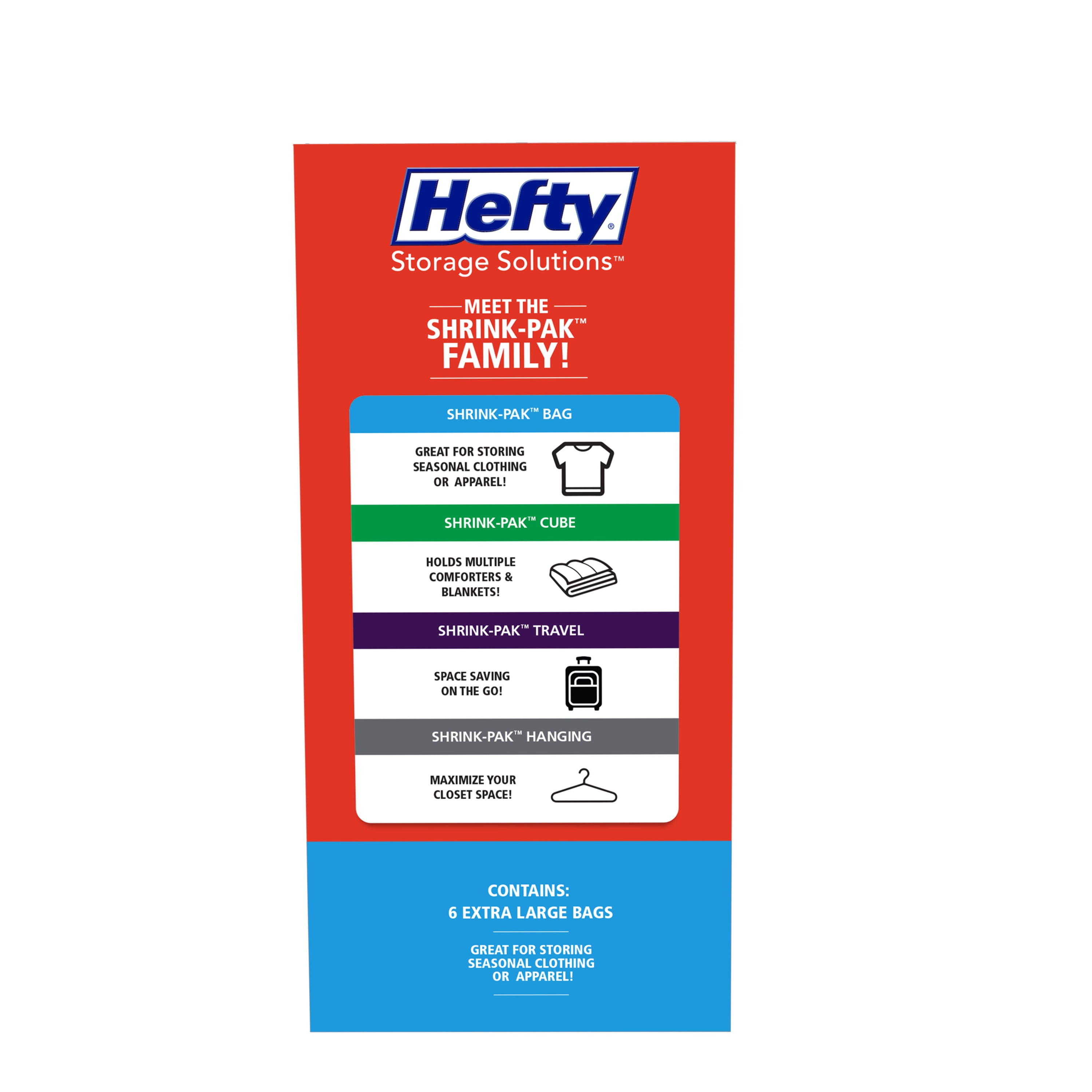 Hefty SHRINK-PAK 6 XL Bags with Long Zippers