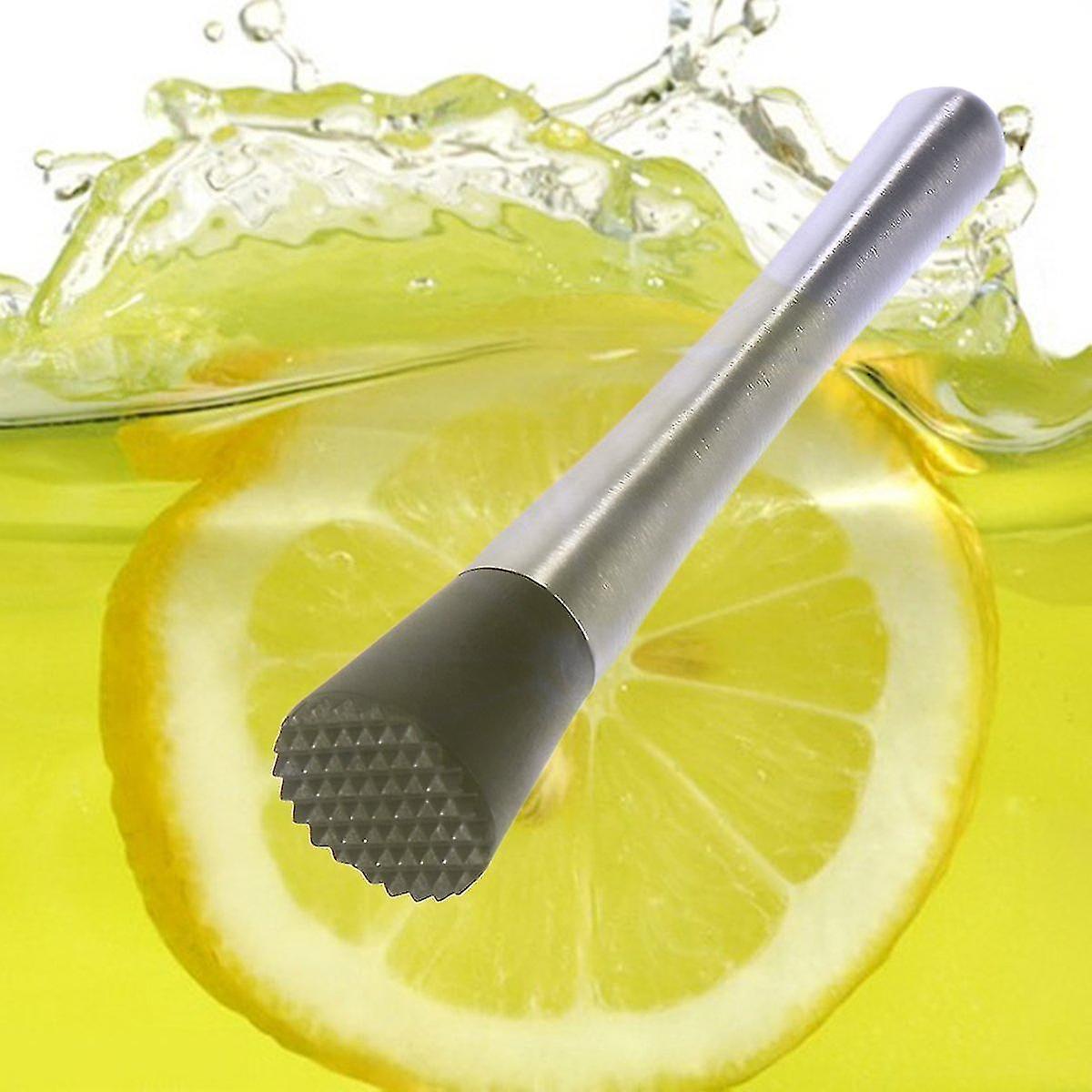 Stainless Steel Cocktail Muddler Wine Stirrer Ice Crusher Stick With Grooved Plastic Head