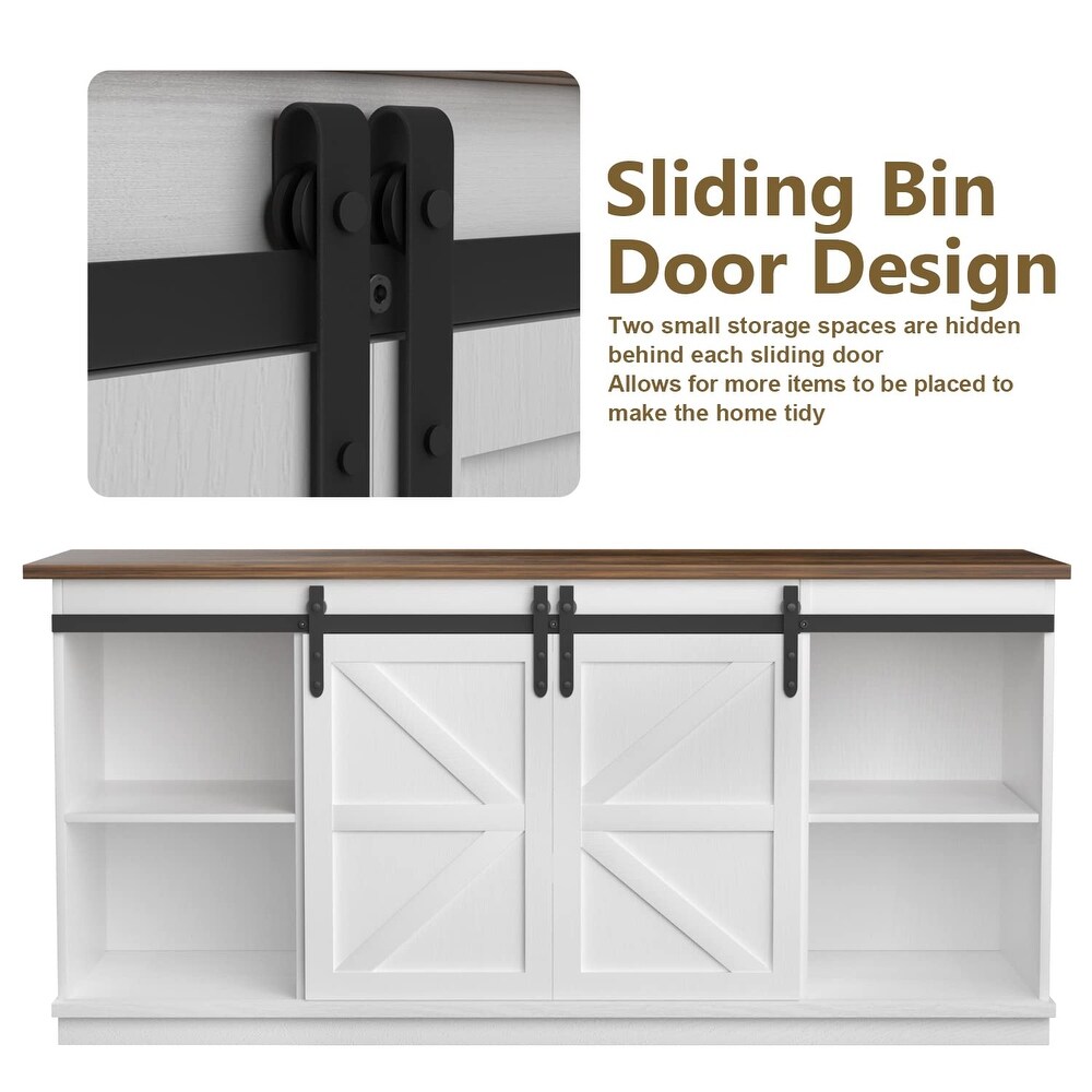 TV Stand up to 65 Inches  Modern Entertainment Center with Sliding Barn Doors and Storage Cabinets  Metal Media TV Table