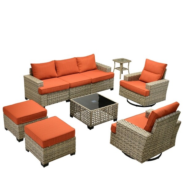 HOOOWOOO 9piece Outdoor Patio Wicker Furniture Set with Coffee Table