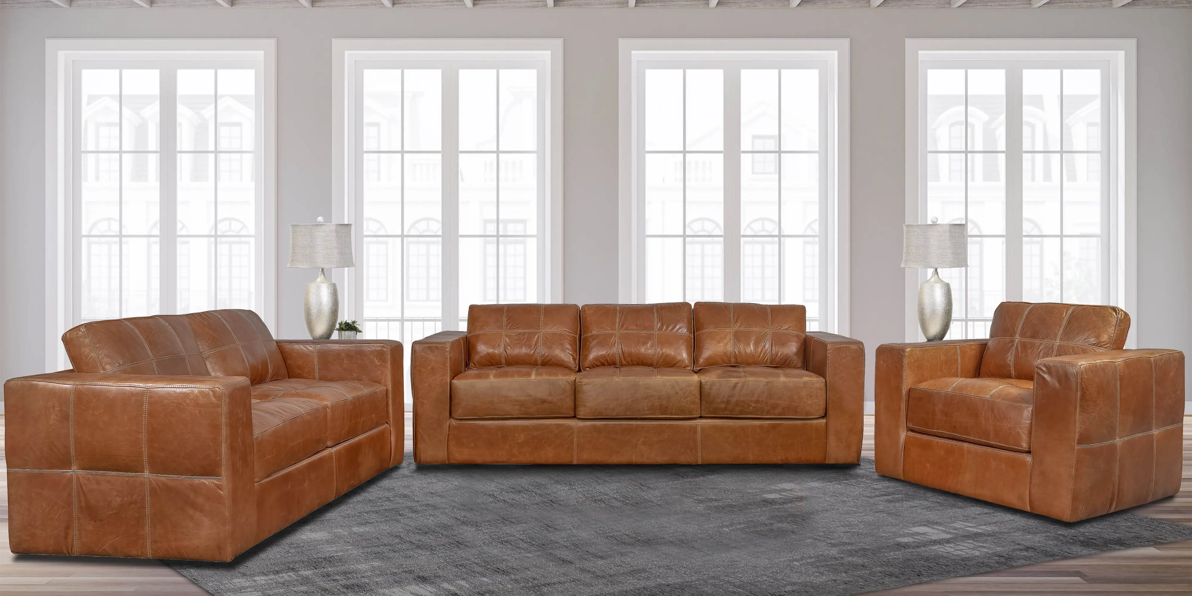 Sunset Light Brown Leather Sofa