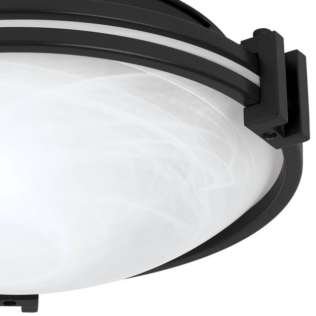 Wide Black 2 light Marbleized White Glass Bowl Shade For Bedroom Kitchen