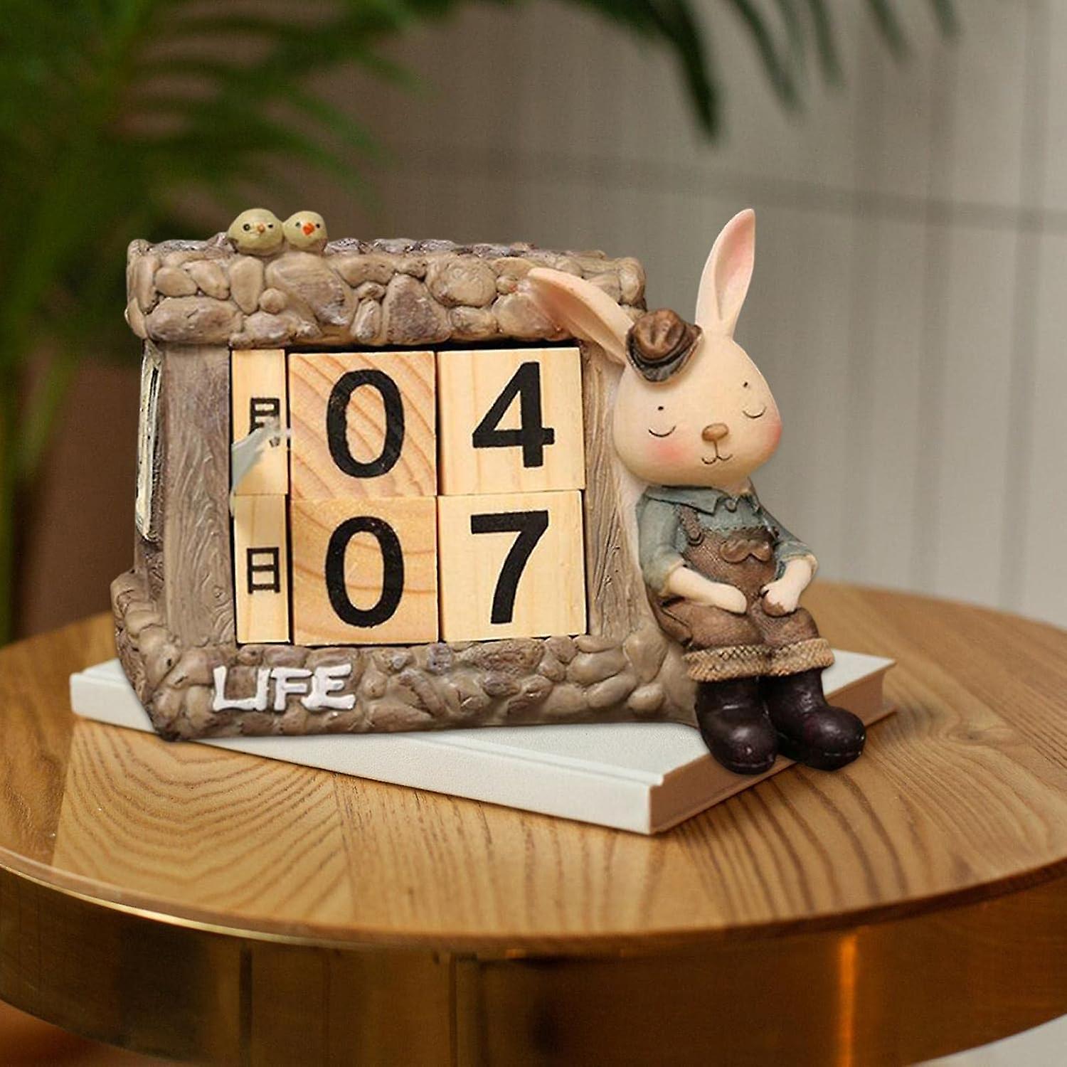 Wooden Daily Calendar， Rabbit Date Display， Reusable Desk Calendar Blocks For Cafe， Restaurant， Home Decor， Girl Dressed Up As A Rabbit-b