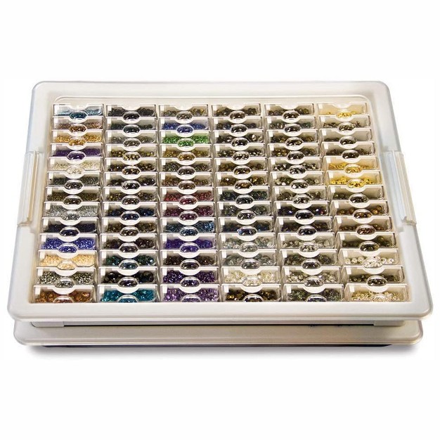 Elizabeth Ward Bead Storage Solutions 82 Piece Stackable Organizer Tray With Lid 78 Tiny Compartments For Seed Beads And Crystals Clear 2 Pack