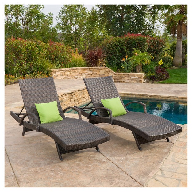 Salem Set Of 2 Wicker Adjustable Chaise Lounge With Arms Christopher Knight Home