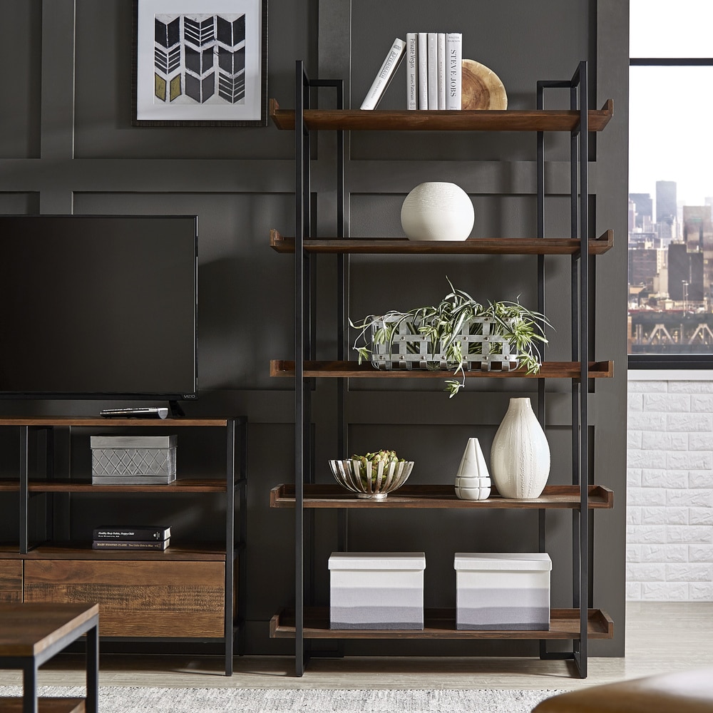 Corey Rustic Brown Etagere Bookcases by iNSPIRE Q Modern