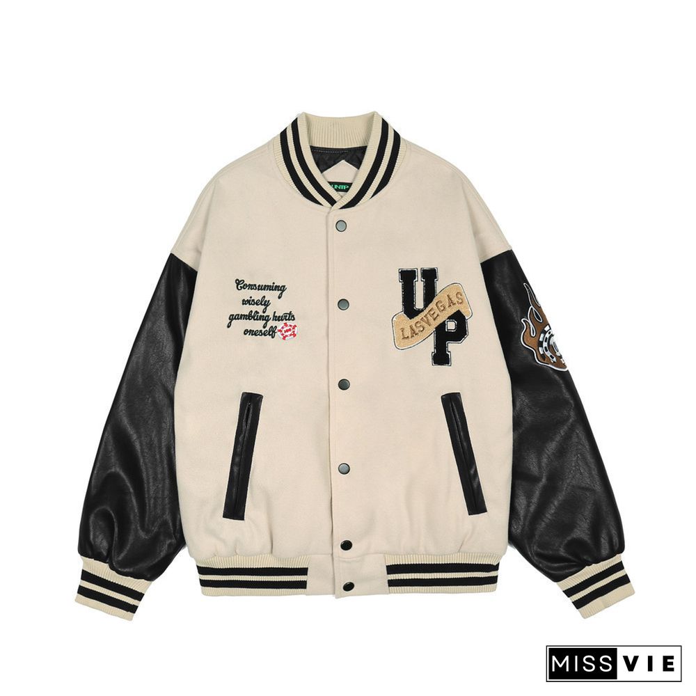 Letter Back Print Graphic Varsity Jacket