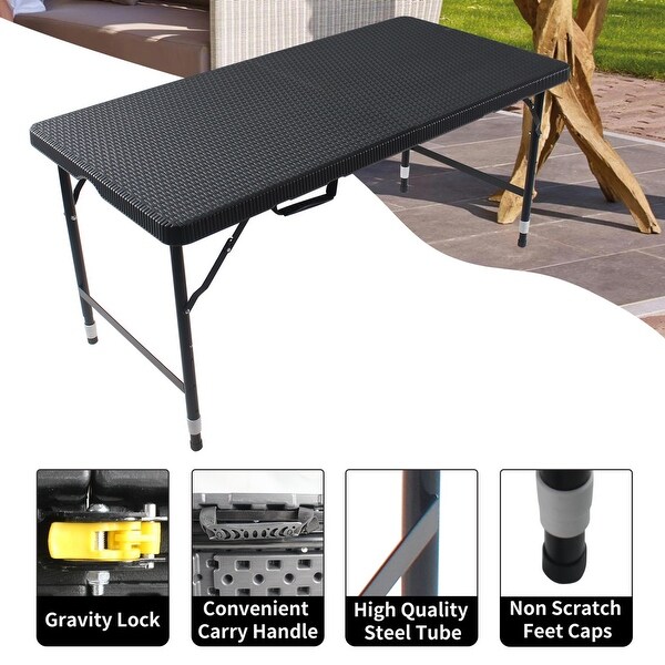 47 in. Black Rectangular Portable Folding Picnic Table Seats 6 People